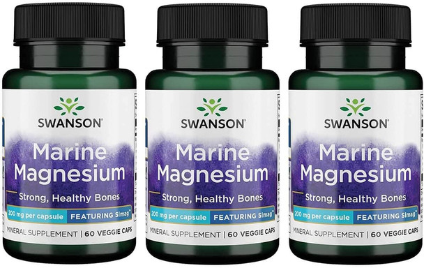 Swanson Simag Marine Magnesium 200 Milligrams Elemental 200 Milligrams 60 Veg Capsules (3 Pack)