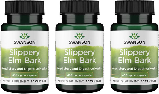 Swanson Slippery Elm Bark 400 mg 60 Caps (3 Pack)
