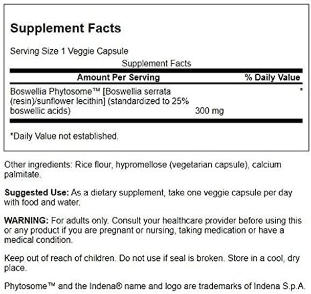 Swanson Standardized Boswellia Phytosome 300 Milligrams 60 Veg Capsules
