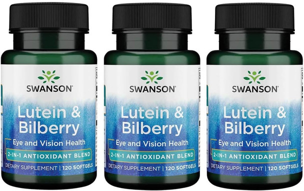 Swanson Standardized Lutein '&' Bilberry - Natural Supplement Promoting Eye Sight '&' Eye Health - Formula to Help Reduce Eye Fatigue '&' Strain - (120 Softgels) 3 Pack