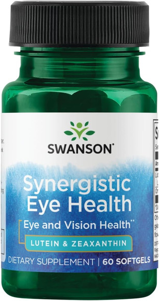 Swanson Synergistic Eye Health - Lutein and Zeaxanthin Supplement - 60 Softgels - Lutemax Lutein 20 mg and OmniXan Zeaxanthin 2 mg for Vision Support