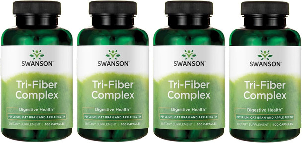 Swanson Tri-Fiber Complex - Digestive Health Supplement Made with Psyllium Oat Bran '&' Apple Pectin - (100 Capsules) 4 Pack