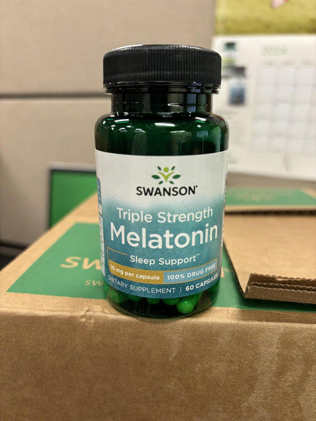 Swanson Triple Strength Melatonin - Natural Sleep Support for Disrupted Sleep Cycles - (60 Capsules 10mg Each) 2 Pack