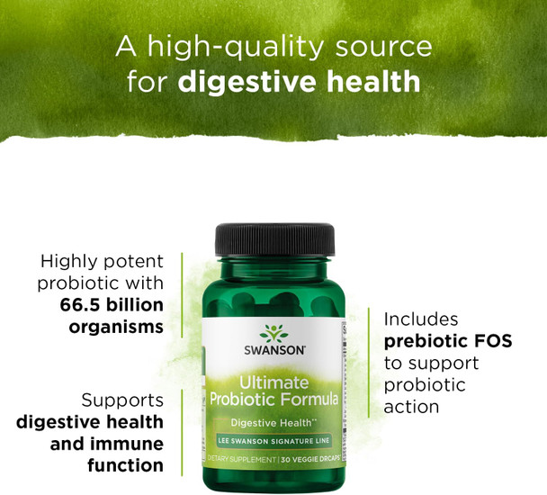 Swanson Ultimate Probiotic Formula Digestive Health Immune System Support 66 Billion CFU Prebiotic NutraFlora scFOS 30 DRcaps Veggie Capsules (Caps)
