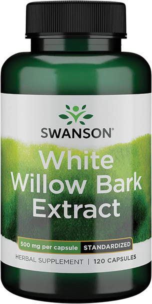 Swanson White Willow Bark Extract - Promotes Joint Support and Muscle Relief - Standardized to 15% Salicin - Natural Supplement with No Stomach Irritation - (120 Capsules 500mg Each)