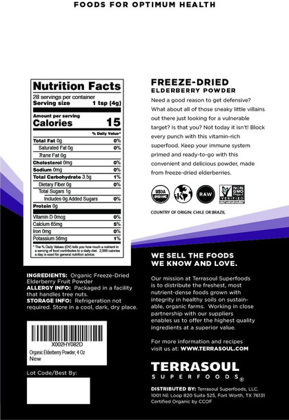 Terrasoul Superfoods Organic Elderberry Powder 4 Oz - ze-Dried