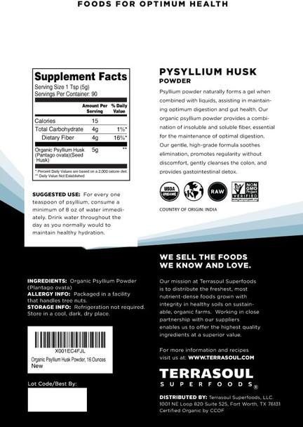 Terrasoul Superfoods Organic Psyllium Husk Powder 1 Lb - Superfine Texture | High Purity | Keto Baking