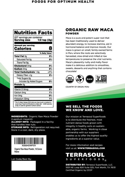Terrasoul Superfoods Organic Raw Maca Powder 1 Lb - Premium Quality Supports Increased Stamina & Energy