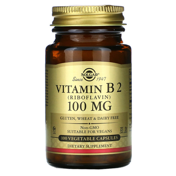 Solgar Vitamin B2 Riboflavin Vegetable Capsules, 100 mg, 100 Count