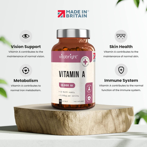 ‎Vitabright Vitamin A Capsules Retinol Skin Vitamins/Acne Vitamins/for Eyes/Immune Support 13 Month Bottle VIT A Softgels of Vitamin A Oil (NOT Vitamin A Drops or Tablets) VitaBright Vitamin A Supplements