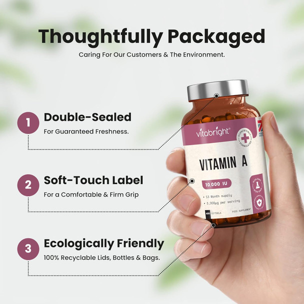 ‎Vitabright Vitamin A Capsules Retinol Skin Vitamins/Acne Vitamins/for Eyes/Immune Support 13 Month Bottle VIT A Softgels of Vitamin A Oil (NOT Vitamin A Drops or Tablets) VitaBright Vitamin A Supplements