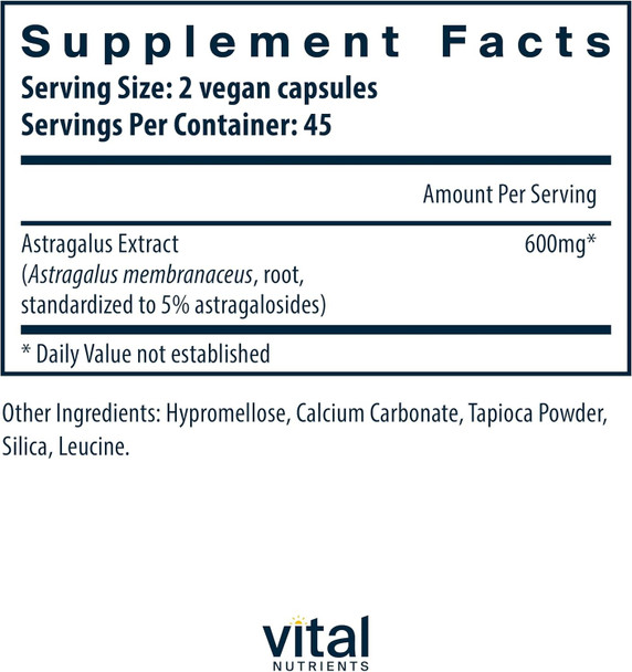 Vital Nutrients - Astragalus Root Extract - Vegan Formula - Herbal Support for The Immune System - 90 Vegetarian Capsules per Bottle - 300 mg