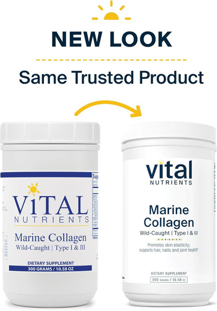 Vital Nutrients Marine Collagen Powder Unflavored | Hair Skin Nails & Joint Support | Type I & III Collagen Powder Supplement from Wild-Caught Fish | Gluten Dairy Soy | 60 Capsules