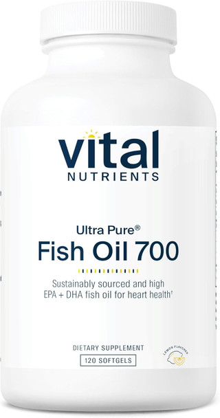 Vital Nutrients Ultra Pure® Fish Oil 700 | Supports Heart Brain and Joint Health | Sustainably Sourced High EPA & DHA Omega-3 Fatty Acid | Lemon Flavor | Gluten Dairy & Soy | 120 Softgels