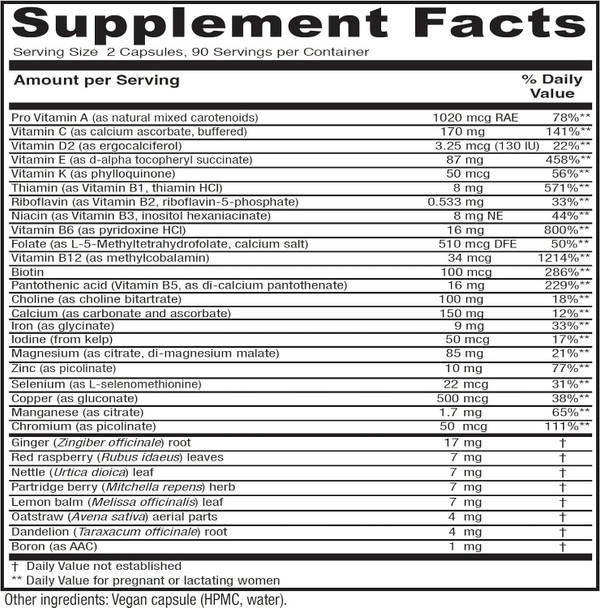 Vitanica Maternal Symmetry Prenatal and Postnatal Vitamins Vegan 180 Capsules