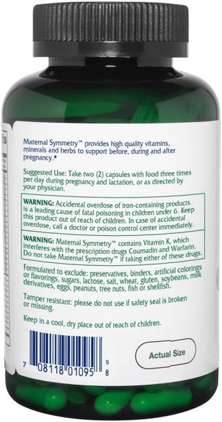 Vitanica Maternal Symmetry Prenatal and Postnatal Vitamins Vegan/Vegetarian 180 Capsules