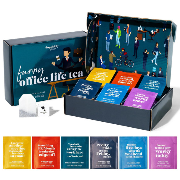 Thoughtfully Gourmet Office Life Tea Set Tea Sampler Includes 6 Flavors of Tea with Funny Quotes Great Office s for Coworkers Set of 90