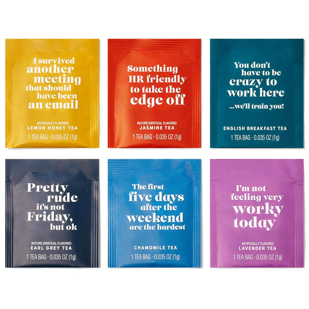 Thoughtfully Gourmet Office Life Tea Set Tea Sampler Includes 6 Flavors of Tea with Funny Quotes Great Office s for Coworkers Set of 90