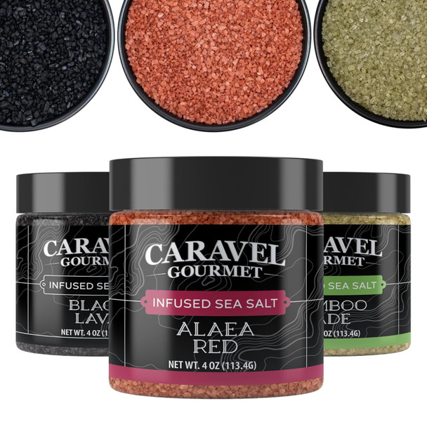 Sea Salt Superstore Hawaiian Sea Salt 3-Pack - Hawaiian Alaea Red Bamboo Jade Black Lava - All-Natural Sea Salts from the Pacific Ocean and Hawaiian Islands - Gluten- No MSG Non-GMO - Chef's Choice (4 oz Jar x 3)