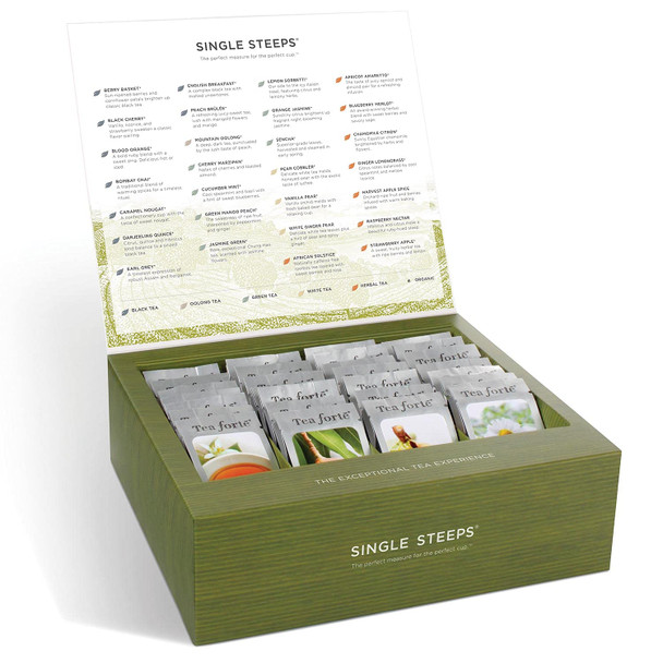 Tea Forte Single Steeps Loose Leaf Classic Tea Sampler Assorted Variety Tea Chest Box Single Serve Pouches 28 Count (Pack of 1)