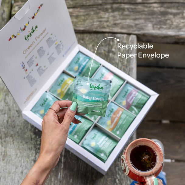 Lazi̇ka Lazika Herbal Tea Variety Pack Green Power Tea Assortment Tea Sampler Set Assorted Tea Variety Pack with Pyramid Tea Bags Herbal Teas Tea Set 54 Counts