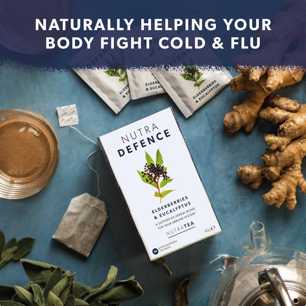 Nutra Tea NUTRADEFENCE - Cold and Flu Tea | Immunity Tea - Supports & Boosts The Immune System – Includes Elderberry Eucalyptus and Licorice Root - 20 Enveloped Tea Bags Herbal Tea