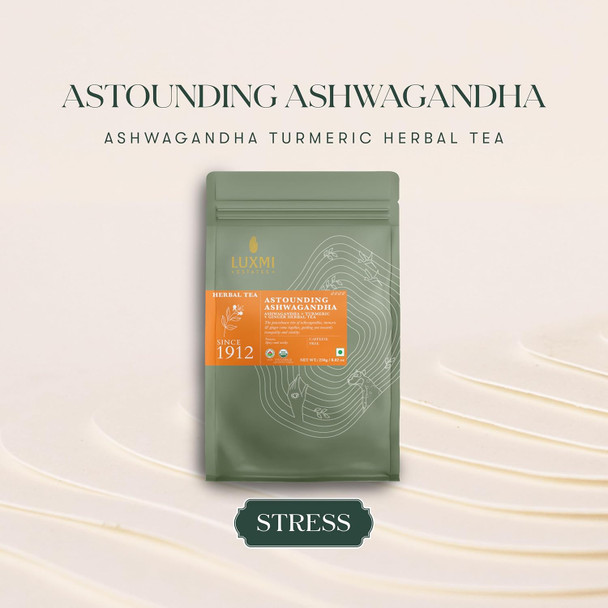 Luxmi Estates Astounding Ashwagandha Root Loose Tea 250g Pack | USDA Organic Herbal Tea For Stress Support | With Turmeric Ginger Lemongrass & More | 125 Cups