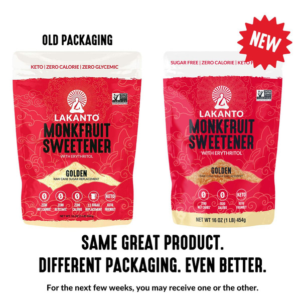 Lakanto Golden Monk Fruit Sweetener With Erythritol Raw Cane Sugar Substitute From Monk Fruit Extract Raw Sugar Replacement for Baking Coffee & Tea Gluten Free Low Carb Non GMO Keto 1 LB Bag