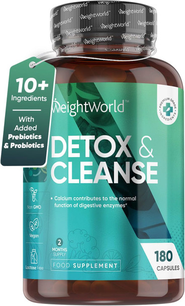 ‎Weightworld WeightWorld Detox & Cleanse - 180 Capsules - 2 Months Supply - High Strength & Vegan Detox & Cleanse Supplements - Prebiotics & Probiotic Complex - Colon Cleanse Tablets Alternative