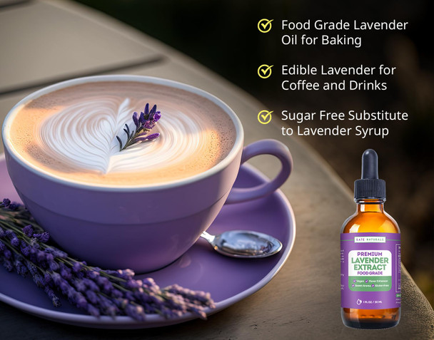 Kate Naturals Lavender Extract For Baking Drinks Coffee Lattes. Food Grade Lavender Oil For Flavoring & Cooking (1Oz Sugar ) Kate Naturals Lavender Extract For Baking Drinks Coffee Lattes. Food Grade Lavender Oil For Flavoring & Cooking (1Oz Sugar )