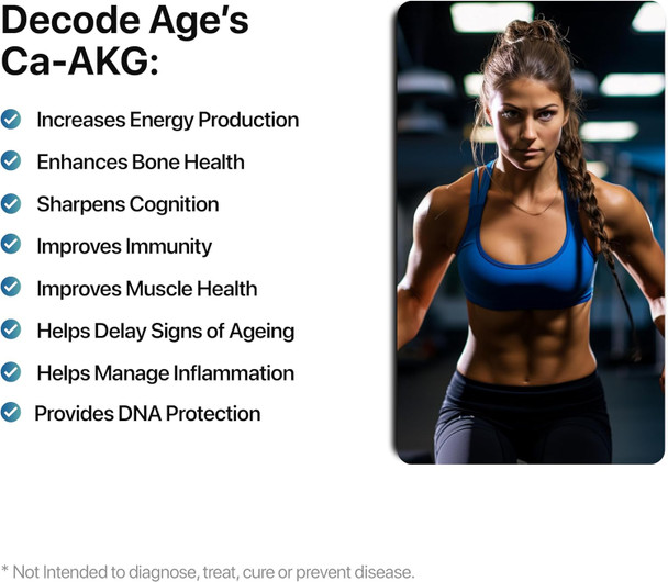 Decode Age Ca Akg Supplement Calcium Alpha-Ketoglutarate|Improve Cellular EnergyBone StrenghtMuscle Recovery|Healthy Aging (Pack of 30 Capsules)