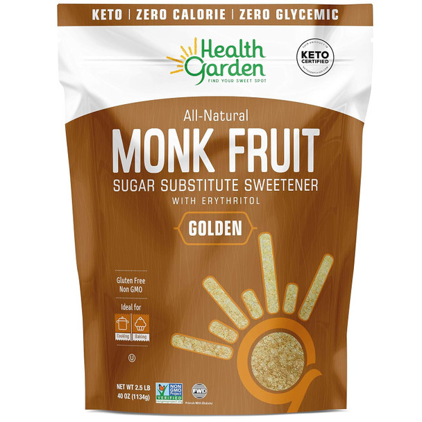 Health Garden Monk Fruit Sweetener Golden- Non Gmo - Gluten  - 1:1 Sugar Substitute - her - Keto Friendly (2.5 Lbs)