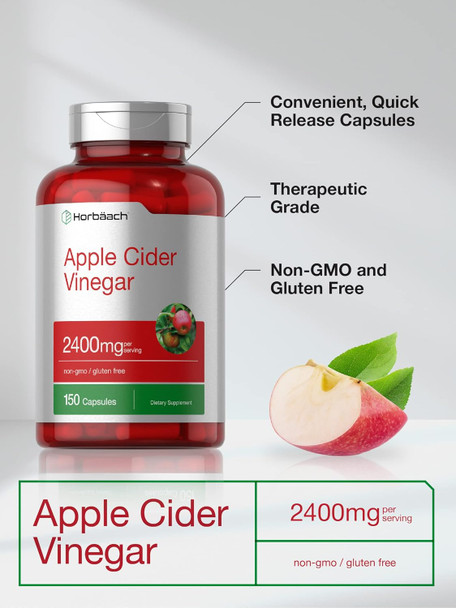 Horbaach Apple Cider Vinegar Capsules | 2400Mg | 150 Count | Non-Gmo Gluten  Supplement
