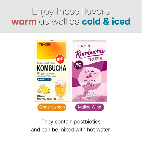 Teazen Kombucha 4 Flavors 40 Sticks Variety Pack Kombucha Berry Raspberry Peach Mango Guava (40 Sticks)