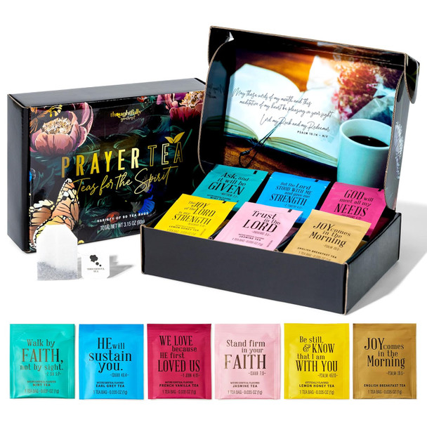 Thoughtfully Gourmet Tea Affirmations Christian Prayer Set Includes 6 Flavours of Tea with Bible Verses from Psalms and Other Books to Rejoice Pack of 90