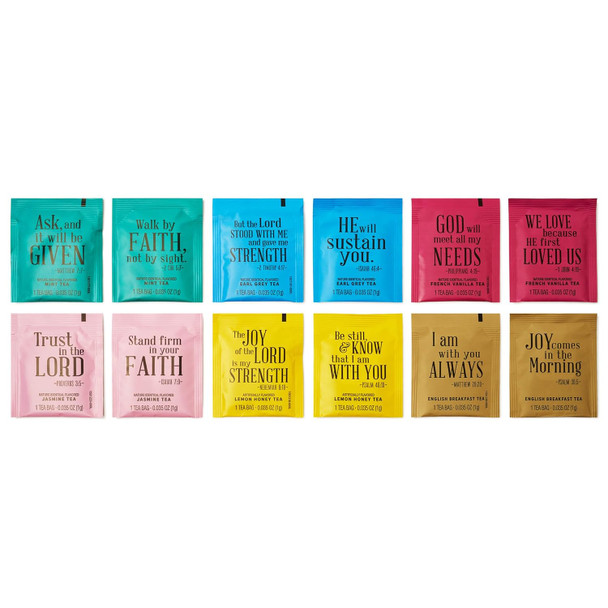 Thoughtfully Gourmet Tea Affirmations Christian Prayer Set Includes 6 Flavours of Tea with Bible Verses from Psalms and Other Books to Rejoice Pack of 90