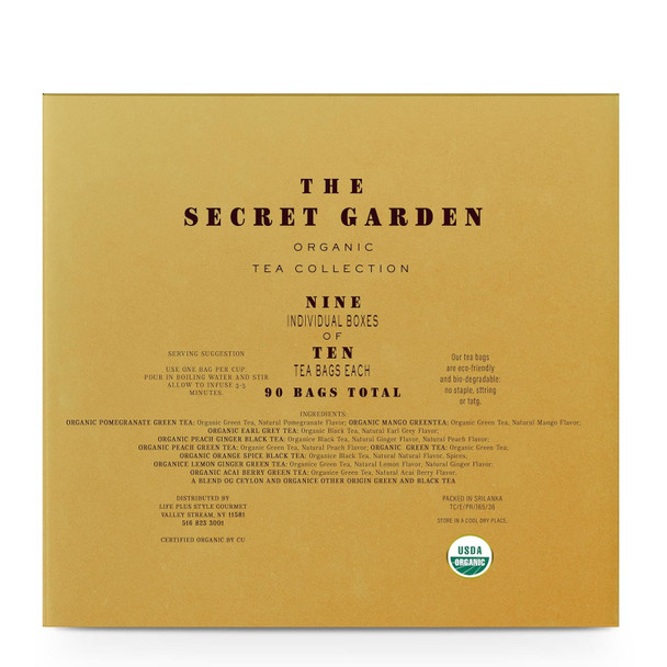 Elephant Park Premium Organic Holiday Tea Bag Sampler Box - 90 Bags 9 Exotic Flavors Herbal Orange Spice Mango Earl Grey Pomegranate Peach Green Ginger Peach Lemon Ginger Acai Berry