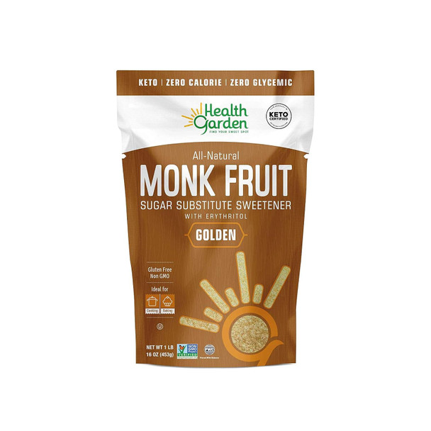 Health Garden Monk Fruit Sweetener Golden - Non Gmo - Gluten  - 1:1 Sugar Substitute - her - Keto Friendly (1Lb 2-Pack)