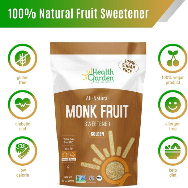 Health Garden Monk Fruit Sweetener Golden- Non Gmo - Gluten  - Sugar Substitute - her - Keto Friendly (1 Lb)