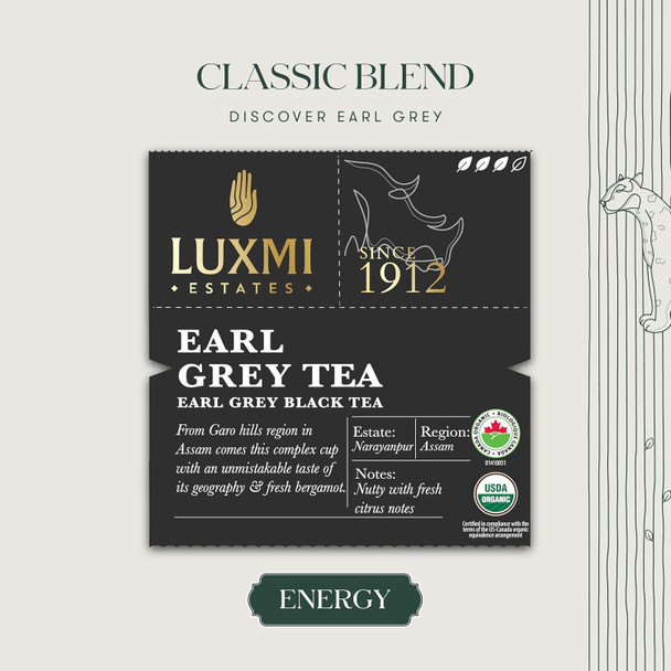 Luxmi Estates - Garo Hills - Organic Earl Grey Tea - 90 Tea Bags (15ct x 6pack) | With Refreshing Essence of Bergamot and Other Spices