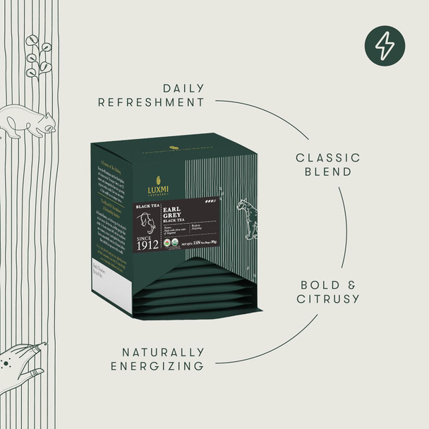 Luxmi Estates - Garo Hills - Organic Earl Grey Tea - 90 Tea Bags (15ct x 6pack) | With Refreshing Essence of Bergamot and Other Spices