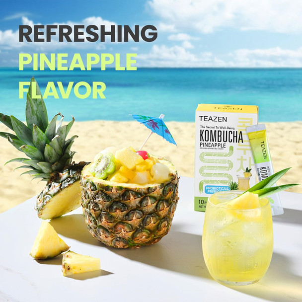 Teazen Kombucha Pineapple Flavor Variety Pack Pineapple Drink Mix 10 Sticks & 30 Sticks (40 Sticks)