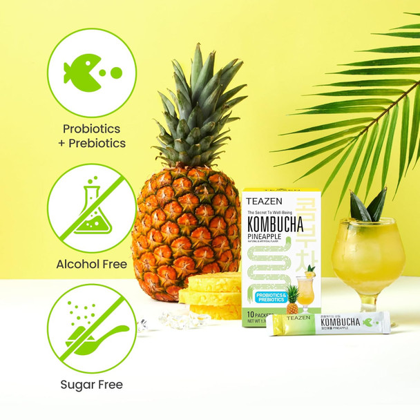 Teazen Kombucha Pineapple Flavor Variety Pack Pineapple Drink Mix 10 Sticks & 30 Sticks (40 Sticks)
