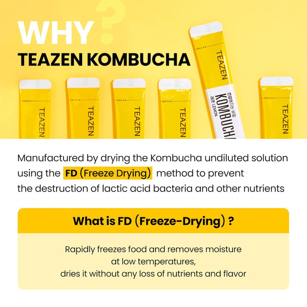 Teazen Kombucha Lemon Flavor Variety Pack with Classic Eco Bottle (Kombucha Powder 40 Sticks Eco Bottle 1EA x 11.8oz)