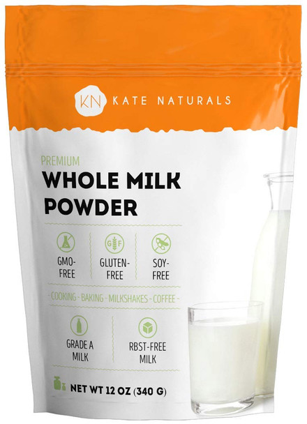 Kate Naturals Dry Whole Milk Powder For Baking And Coffee (12Oz) Dried Powdered Milk For Adults. Rbst-. Substitute For Liquid Milk. Milk Whole Powder For Milkshakes. Made In Usa.