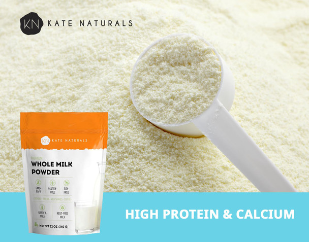 Kate Naturals Dry Whole Milk Powder For Baking And Coffee (12Oz) Dried Powdered Milk For Adults. Rbst-. Substitute For Liquid Milk. Milk Whole Powder For Milkshakes. Made In Usa.