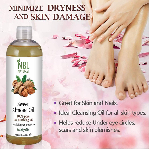 Nbl Natural NBL Natural Sweet Almond Oil for Skin/Hair and Body Massage 473 ml 2-Pieces
