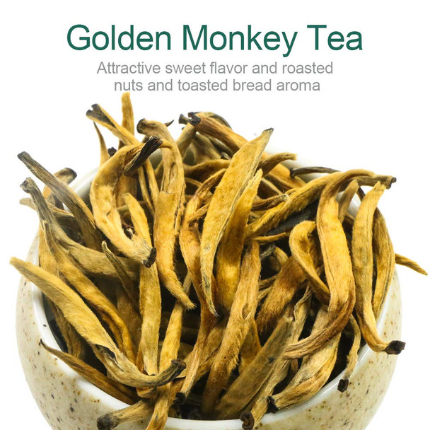 Fullchea - Imperial Golden Monkey Tea - Yunnan Black Tea Loose Leaf - Chinese Yunnan Pure Gold Tea - Naturally with Roasted Nuts Flavor - Health Tea - 4oz / 113g