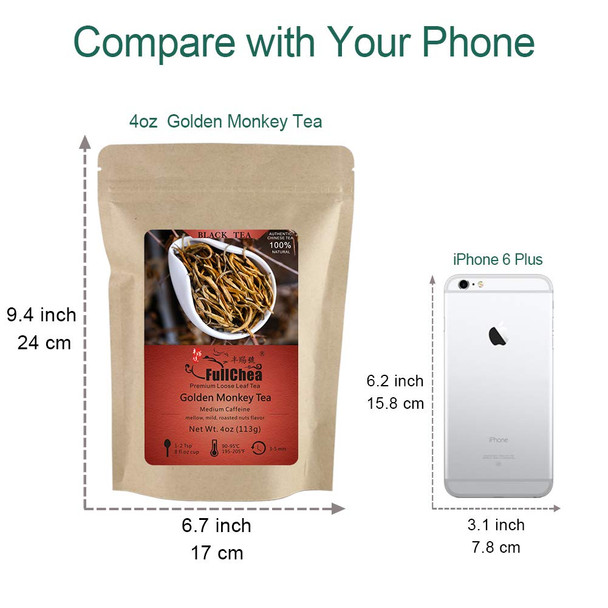 Fullchea - Imperial Golden Monkey Tea - Yunnan Black Tea Loose Leaf - Chinese Yunnan Pure Gold Tea - Naturally with Roasted Nuts Flavor - Health Tea - 4oz / 113g