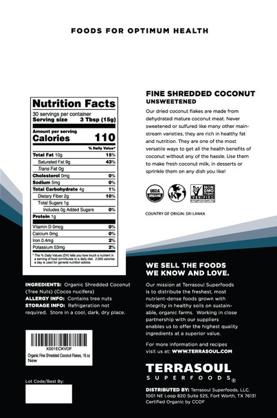 Terrasoul Superfoods Organic Coconut Flakes 16 Oz - Finely Shredded | Macaroon Cut…